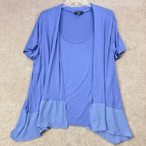 NAÏF Women's 2X Knit Top Faux Cardigan Look Chiffon‎ Hem Short Sleeve Blouse